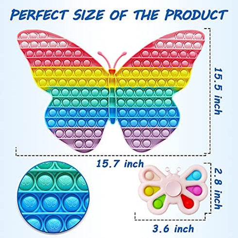 Jumbo Push Popp Fidget Toy 15.7 Inch Big Size Butterfly Pop for Kids Fidget Packs Giant pop it Biggest Jumbo Huge Pop Rainbow Large Super Big Pops Anti-Anxiety Toy Girls Adult (2PCS)