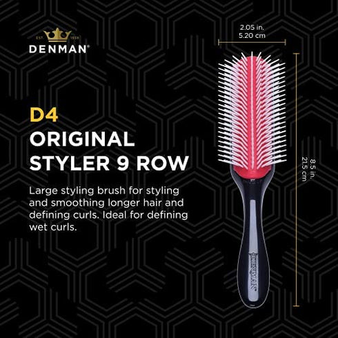 Denman Classic Styling Brush 9 Row - D4 - Hair Brush for Separating, Shaping & Defining Curls - Blow-Drying, Styling & Detangling Brush – Black