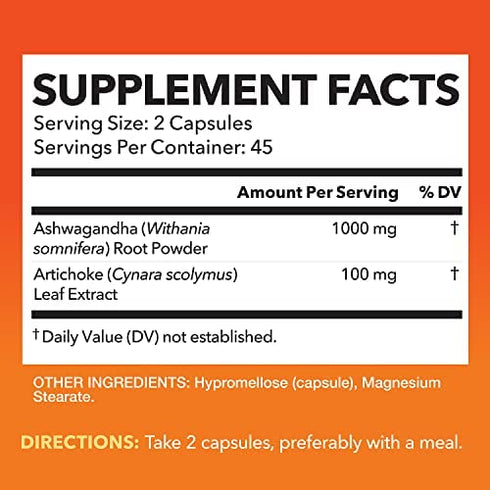HAVASU NUTRITION Ashwagandha Capsules with Artichoke Extract to Support Stress Response & Mood Support (1000 mg)