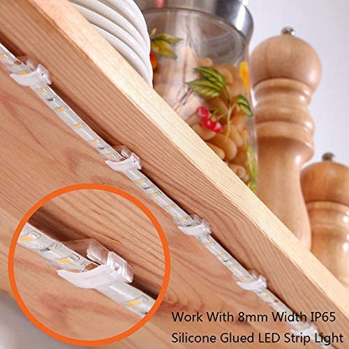 Threetwofour 100 Pack Double Installation LED Strip Light Mounting Bracket Self Adhesive LED Clips Use for 8-10mm/0.31-0.39in Width LED Strip Light with 102PCS Screws
