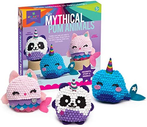 Craft-tastic – DIY Mythical Pom Animals – Craft Kit Makes 3 Pompom Stuffed Animals – Magical Narwhal, Puffy Pandacorn & Cuddly Meowmaid Brown/a