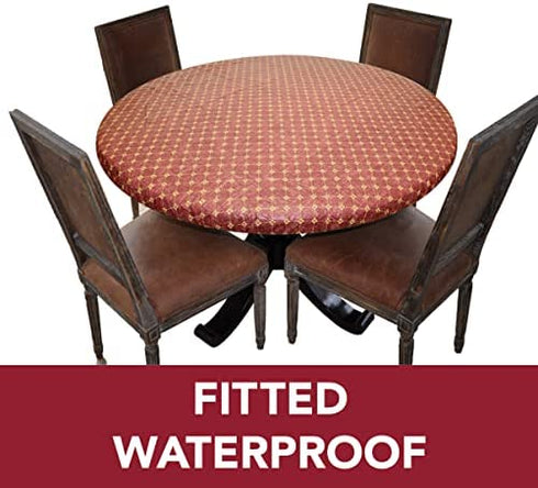Covers For The Home Deluxe Elastic Edged Flannel Backed Vinyl Fitted Table Cover - Fashion Diamond (Rust) Pattern - Small Round - Fits Tables up to 40" - 44" Diameter