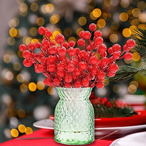 30 Pcs Rich Red Artificial Berry Stems Christmas Red Berry Picks,Winter Fake Berries Bunch Faux Cranberries for Holiday and Home Decor