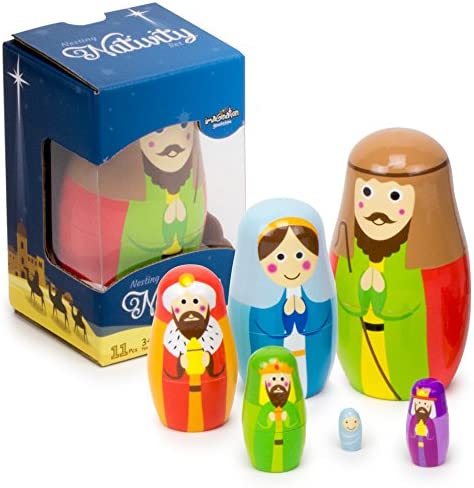 Imagination Generation - Nesting Nativity Set for Kids - Christmas Nesting Dolls, Wooden Toys Playset with Baby Jesus, Three Kings, Mary and Joseph Figurines for Kids - 11 Pcs