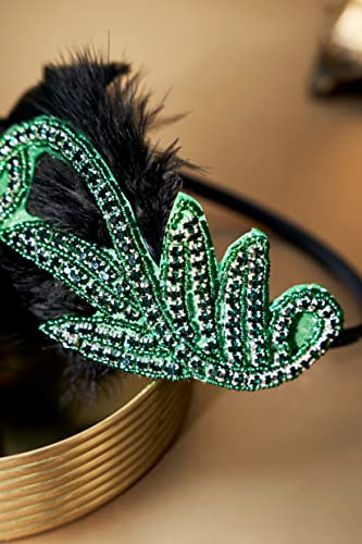 BABEYOND 1920s Flapper Headband Accessories Roaring 20s Feather Hair Band Vintage Gatsby Party Accessories (Green)