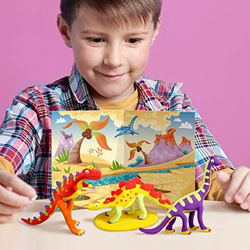 Create Your Own Clay Dino Build 4 Dinosaur Models with Air Dry Modeling Clay Arts & Crafts Kit for Boys & Girls Magic Modeling Clay for Kids Dinosaur Toys STEM Gifts Craft Activity Kit for Ages 6+