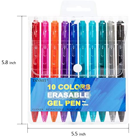 Erasable Pens, Retractable Erasable Gel Pen Clicker, 10 Colors Fine Point Gel Ink Pen for Writing, Planners, Taking Note