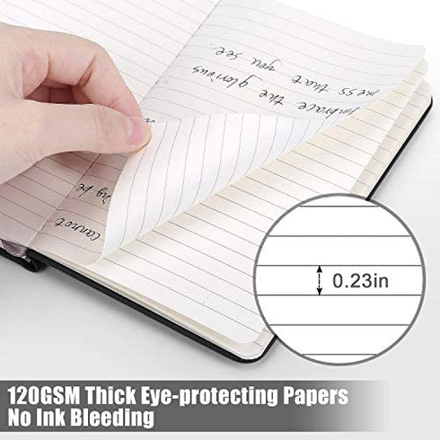 (2 Pack) Pocket Notebook Notepad,3.5" x 5.5" Ruled PU Leather Hardcover Small notepads Mini Journal Dairy with 120Gsm Thick Paper, Pen Holder,Inner Pocket,Elastic Closure-Black+Brown