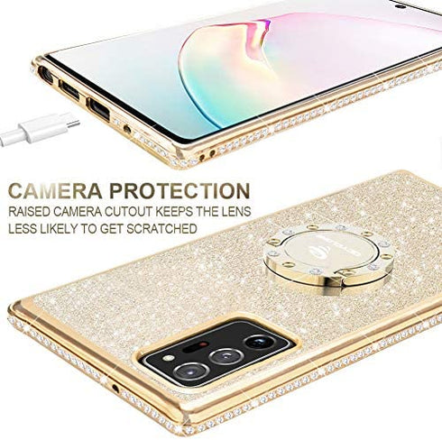 OCYCLONE for Galaxy Note 20 Ultra Case, Glitter Sparkle Bling Diamond Rhinestone Bumper with Ring Kickstand, Soft Protective Women Girls Phone Case for Samsung Note 20 Ultra 5G 6.9 inch - Gold