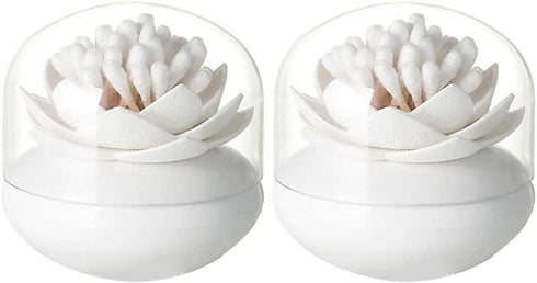 DOITOOL 2 Pcs Qtips Holder Canisters Lotus Flower Shaped Cotton Swab Holder Cotton Bud Toothpick Dispenser with Lid for Home Kitchen
