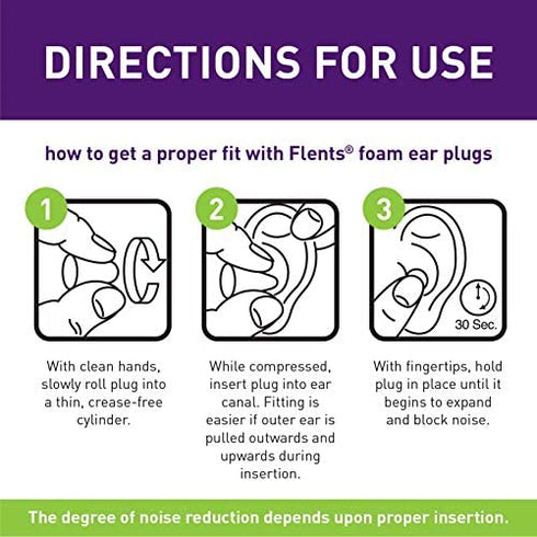 Flents Ear Plugs for Sleeping, Snoring, Loud Noise, Traveling, Concerts, Construction, & Studying, Made in the USA, NRR 33, Purple, 70 Pair