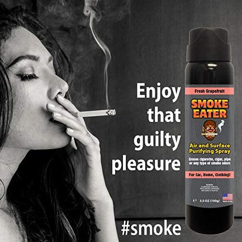 Smoke Eater - Breaks Down Smoke Odor at The Molecular Level - Eliminates Cigarette, Cigar or Smoke On Clothes, in Cars, Homes, and Office - 3.5 oz Travel Spray Bottle (New CAR Fresh AEROSOL)