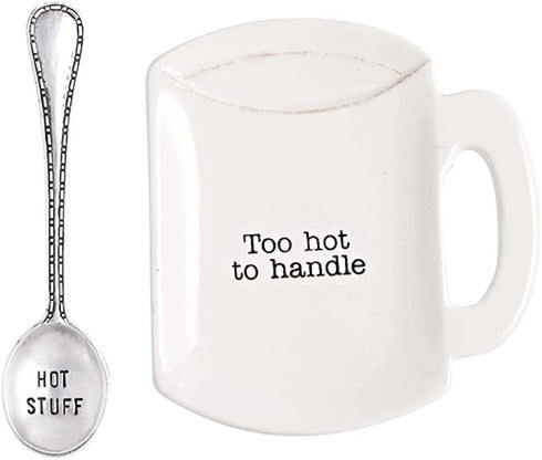Mud Pie COFFEE SPOON REST SET, 4 1/2" x 4 1/2", Too hot to handle