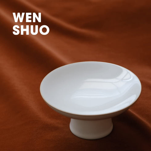 WENSHUO Moon White Glaze Ceramic Plate, Dessert Dish with Pedestal, Trifle/Fruit, Asian Style