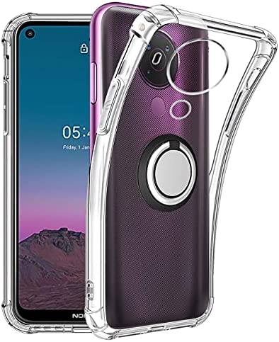 for Nokia 5.4 Case, Nokia 3.4 Case with Tempered Glass Screen Protector Clear Soft Shockproof Protective Phone Case Cover with 360 Degree Rotating Holder Kickstand for Nokia 5.4 / Nokia 3.4,Clear