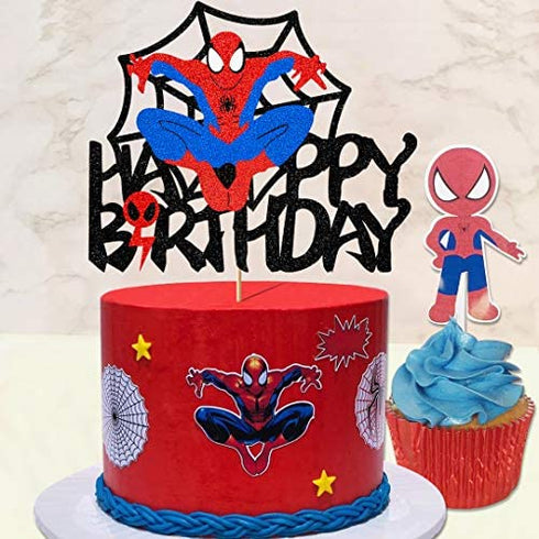Glorymoment Cake Decor for Spiderman Happy Birthday Cake Topper for Boys Men Birthday Party, Glitter Happy Birthday Cake Topper for Spider-man Superhero Theme Birthday Party Decor (6.7’’ x5.51’’ )