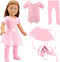 BARWA 18 Inch Doll Clothes Ballet Ballerina Outfits Dance Dress Custume Compatible with 18 Inch Dolls - 4 PCS Pink Leotard with Tutu Skirt, Tights and Ballet Shoes