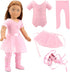 BARWA 18 Inch Doll Clothes Ballet Ballerina Outfits Dance Dress Custume Compatible with 18 Inch Dolls - 4 PCS Pink Leotard with Tutu Skirt, Tights and Ballet Shoes