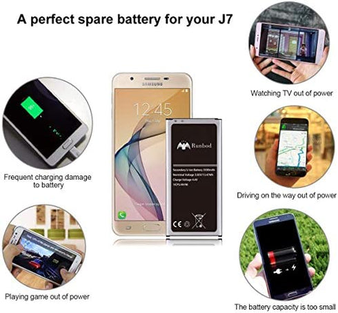 Galaxy J7 Battery, Runbod 3500mAh Replacement Battery for Samsung Galaxy J7 J710 J727 J7 Perx J7 Sky Pro J7 Prime EB-BJ710, J7 Spare Battery