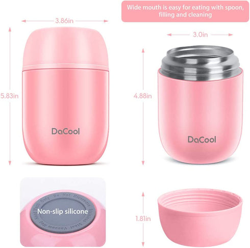 Insulated Lunch Container DaCool Hot Food Jar 16 oz Stainless Steel Vacuum Bento Lunch Box for Kids Girls Adult with Spoon Leak Proof Hot Cold Food for School Office Picnic Travel Outdoors - Pink