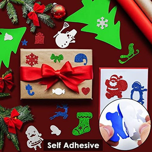 KATUMO Christmas Foam Stickers, 500Pcs Glitter Foam Stickers Self Adhesive Xmas Theme Shapes Stickers Christmas DIY Crafts Stickers for Christmas Party Decoration Classroom DIY Crafts Supplies