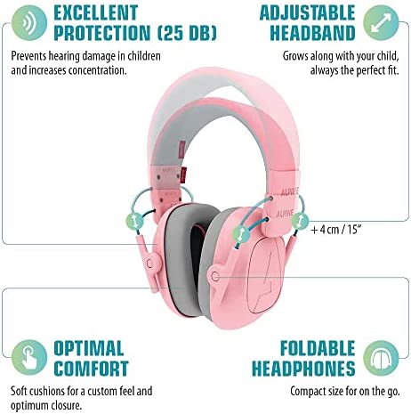 Alpine Muffy Noise Cancelling Headphones for Kids - 25dB Noise Reduction - Earmuffs for Autism - Sensory & Concentration Aid - Pink