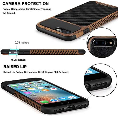 TENDLIN Compatible with iPhone 7 Plus Case/iPhone 8 Plus Case Wood Grain with Carbon Fiber Texture Design Leather Hybrid Slim Case Compatible with iPhone 7 Plus and iPhone 8 Plus (Carbon & Leather)