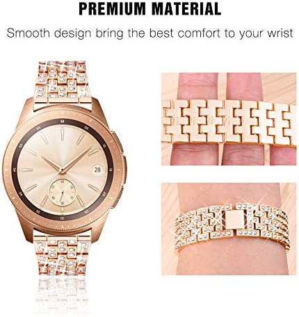 Supoix Compatible for Samsung Galaxy Watch 4/Watch 5 40mm 44mm/Galaxy Watch 3 41mm/Galaxy Watch 42mm/Active 2 Band, 2 Pack 20mm Women Jewelry Bling Metal Replacement Strap (Rose gold)