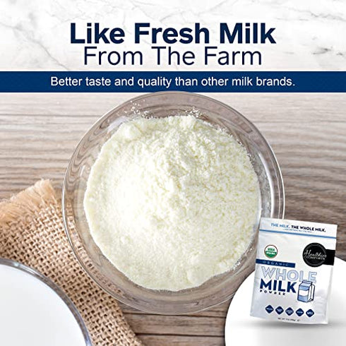 Healthier Comforts Organic Whole Milk Powder | Certified USDA Organic Powdered Milk | Kosher, Gluten Free, Non-GMO Dry Milk Powder Whole Milk | Dried Milk w/ Resealable Packaging, Shelf Stable Milk 7oz