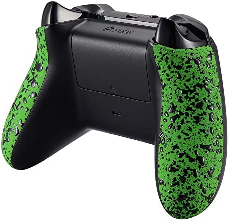 eXtremeRate Textured Green Back Panels, Comfortable Non-Slip Side Rails, 3D Splashing Handles, Game Improvement Replacement Parts for Xbox One X S Controller
