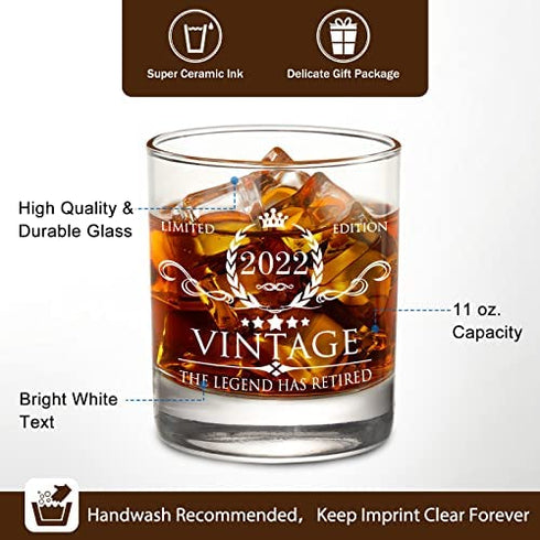 AOZITA Retirement Gifts for Men Whiskey Glass - The Legend Has Retired 2022- Limited Edition Retirement Gifts Idea for Coworkers, Friends, Him/Her - 11 oz