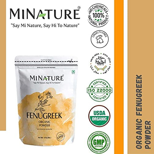 mi nature USDA CERTIFIED Organic Fenugreek Powder (TRIGONELLA FOENUM)(100% NATURAL , ORGANICALLY GROWN ) (227g / (1/2 lb) / 8 ounces) - Resealable Zip Lock Pouch