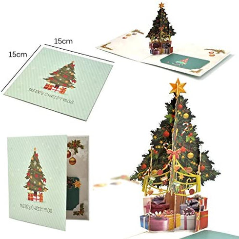 eZAKKA Christmas Cards, 3D Christmas Cards Pop Up Holiday Greeting Gifts Cards with Envelopes for Xmas Merry Christmas New Year, 5-Pack