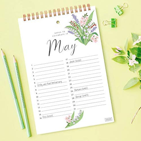 Sweetzer & Orange Perpetual Calendar. 12 Month Office or Family Wall Calendar. 6x9” Floral Flip Calendar Design. Perpetual Birthday Calendar Wall Hanging, Anniversary Calendar and Monthly Planner