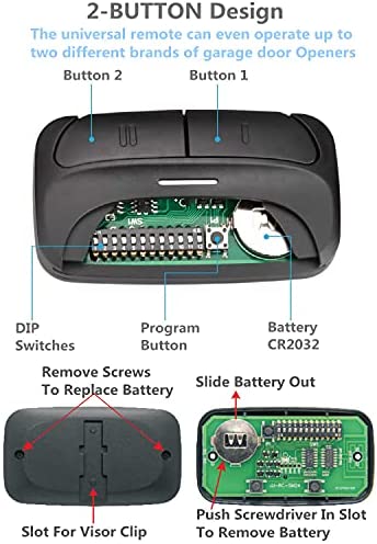 Universal 2-Button Garage Door Opener Remote, Works with Chamberlain, LiftMaster, Craftsman, Genie, DIP Switch and More, Replacement for Clicker KLIK1U 375UT 373LM 973LM 893LM 893MAX
