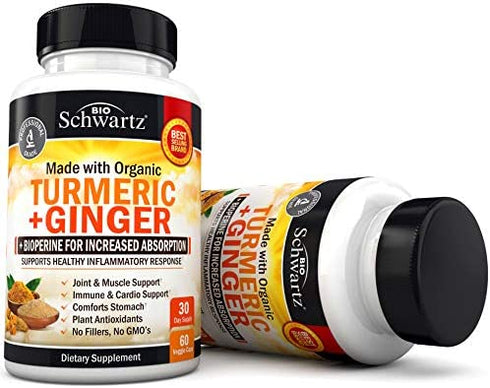Organic Turmeric Curcumin and Ginger 95% Curcuminoids with BioPerine Black Pepper Extract for Ultra High Absorption and Potency - Natural Joint Support Supplement, Gluten-Free, Non-GMO, 60 Capsules
