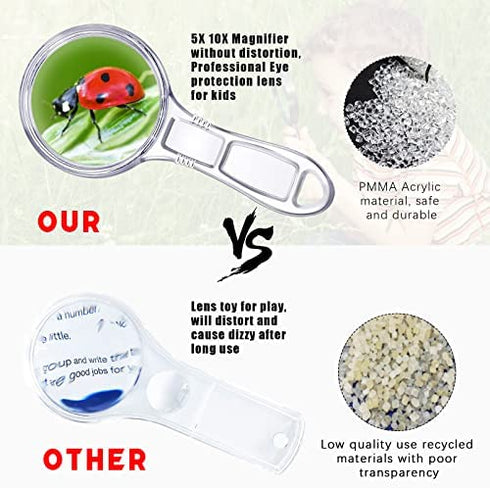 Homgaty 10 Pcs Magnifying Glass for Kids, 10X 5X Mini Handheld Magnifier, Small Magnify Glasses Lens with 10 Lanyard for School Students Outdoor Explorer, Science Observation and Seniors Reading