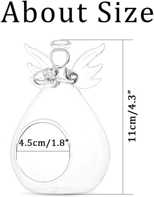 Sziqiqi Hanging Clear Glass Angel Candle Holders 4 Pcs for LED Tea Light and Tiny Air Plant Terrarium Container for Home Room Decoration Christmas Bautizo Ceremony Ornaments