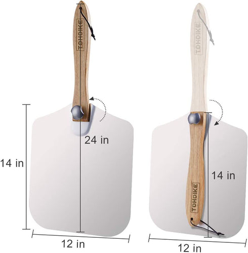 Premium Aluminum Pizza Peel With Foldable Oaken Handle, 12 x 14, Convenient To Store, Good Helper For Baking, Homemade Pizza And Bread