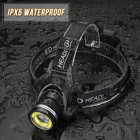 Headlamp, 2 in 1 Newest T6 Spot Zoomable+COB Board Flood Hardhat Light, 6000 Lumen Waterproof USB Rechargeable Hard Hat Head Lamp, Up-Close Work HeadLight with 4 Clips for Outdoor Camping Hunting