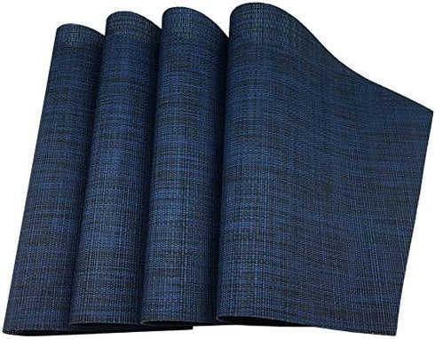 Wedge Placemats Set of 4 Vinyl Placemats for Round Tables Woven Non-Slip Heat-Resistant Easy to Clean Wipeable Washable Dinner Table Mats?Navy Blue?