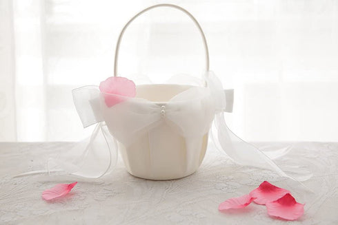 Flower Girl Basket Wedding Collection Traditional Ivory (Model 01-01)