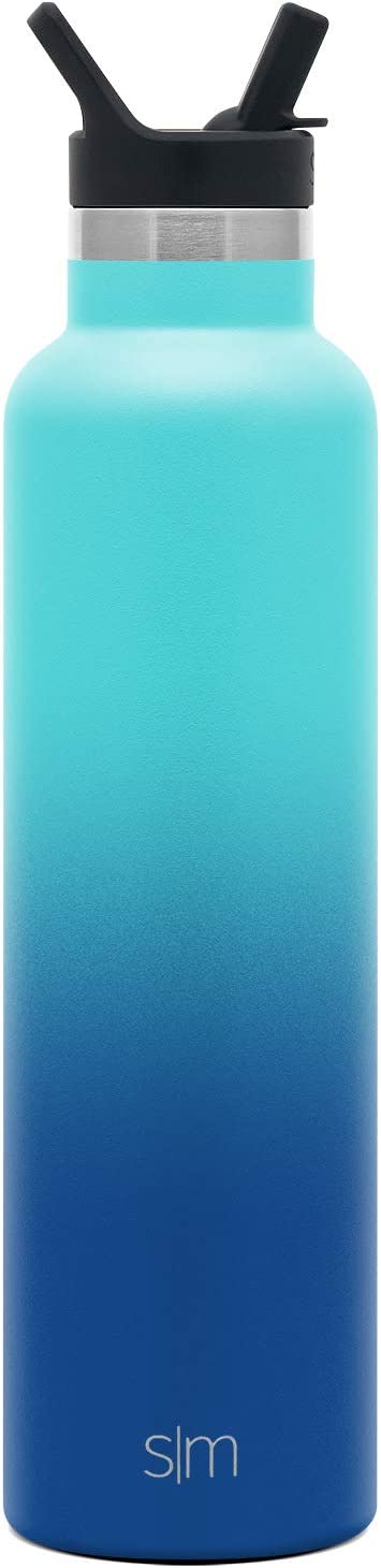 Simple Modern Water Bottle with Narrow Mouth Straw Lid Metal Thermos Vacuum Insulated Stainless Steel l Reusable Leak Proof BPA-Free Flask | Ascent Collection | 24oz, Pacific Dream