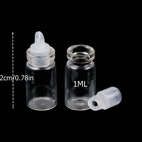 ORYOUGO 50Pcs 1ML Mini Cute Glass Message Bottles with Plastic Stoppers,DIY Decoration Wishing Bottles for Weddings Party Favors