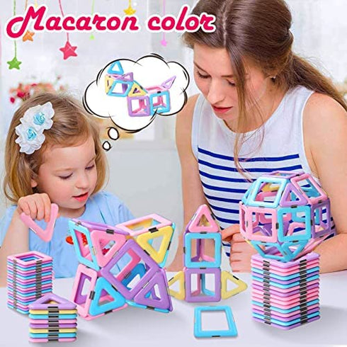 Magnetic Tiles Toys for 3 4 5 6 7 8+ Year Old Boys Girls Upgrade Macaron Castle Magnetic Blocks Building Set for Toddlers STEM Creativity/Educational Toys for Kids Age 3-6 Christmas Birthday Gifts