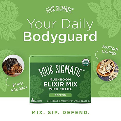 Chaga Mushroom Elixir by Four Sigmatic | Coffee Alternative with Organic Chaga Mushroom Powder, Rose Hips & Mint | Immune Support & Overall Wellness | Pack of 20
