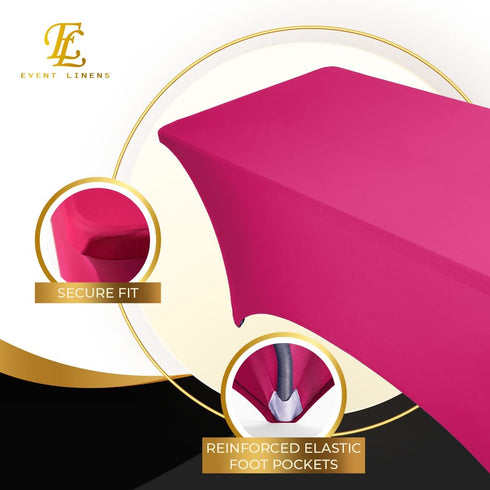 Fuchsia 6ft Tablecloth Rectangular Spandex Linen - Table Cloth Fitted Cover for 6 Foot Folding Table, Wedding Linens Banquet Cloths Rectangle Covers