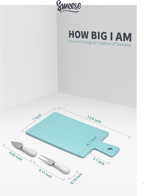 Sweese 818.102 Cheese Board Charcuterie Board Set with Knife, Cheese Serving Platter with Handle for Display, Entertaining and Serving, Fancy House Warming Gift, Turquoise