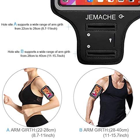 iPhone 14 Pro, 13 Pro, 12 Pro, 11 Pro Armband, JEMACHE Gym Workouts Running Arm Band Case for iPhone X, XS, 11Pro, 12Pro, 13Pro, 14, 14Pro (Black)