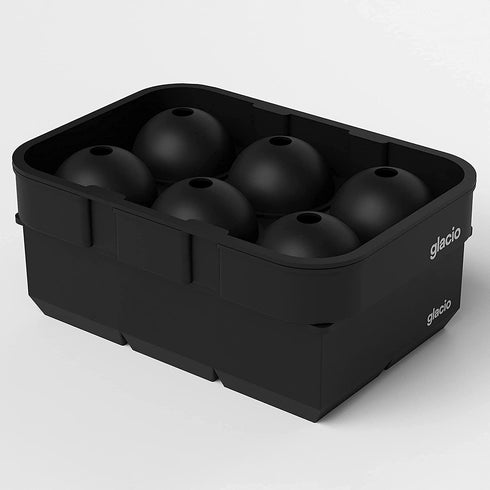 glacio Ice Cube Molds - Silicone Combo Trays - Sphere Ice Mold Ball Maker with Lid & Large Square Tray - Set of 2